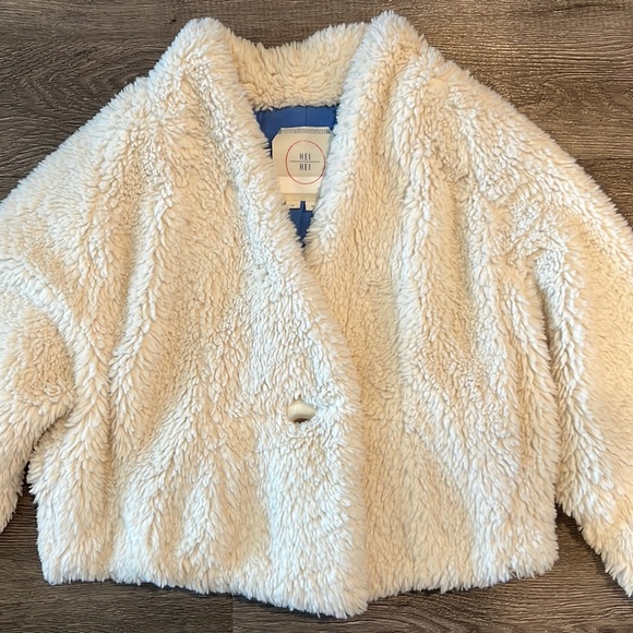 Anthropologie White Sherpa Cropped Coat - Picture 3 of 7